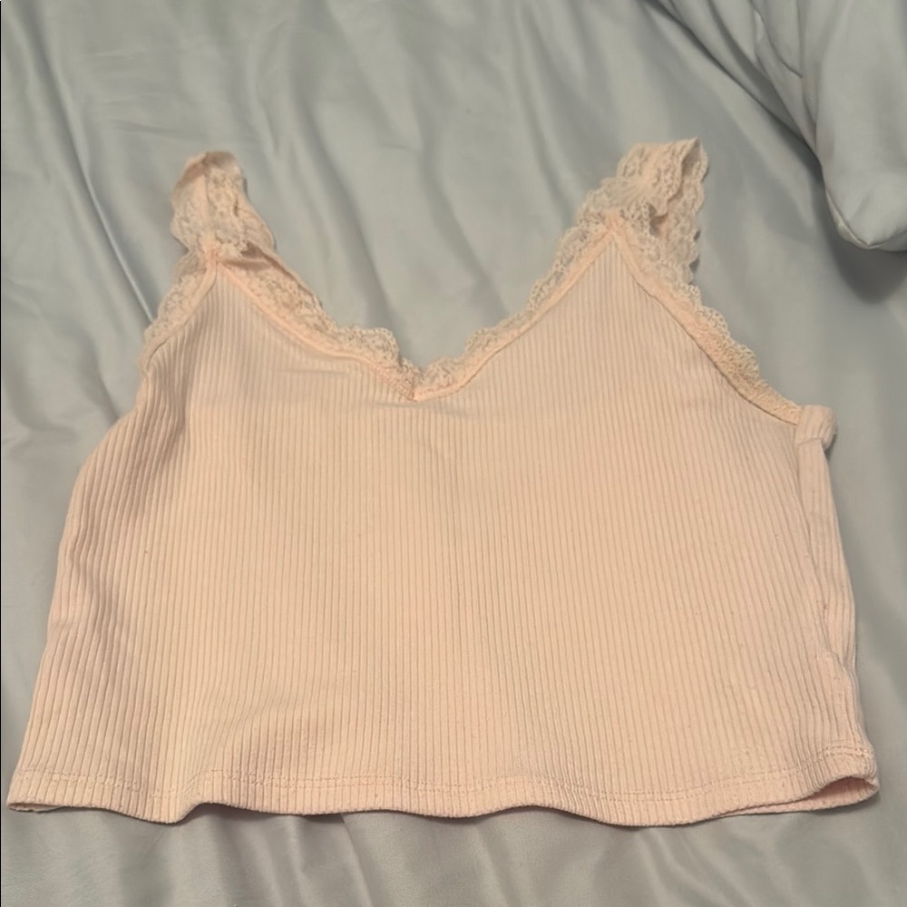 American Eagle Outfitters Pink Lace Trim Tank Top